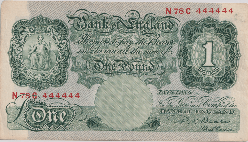 ONE POUND BANKNOTE BANK OF ENGLAND BEALE £1 - 165 - £1 BANKNOTE - Cambridgeshire Coins