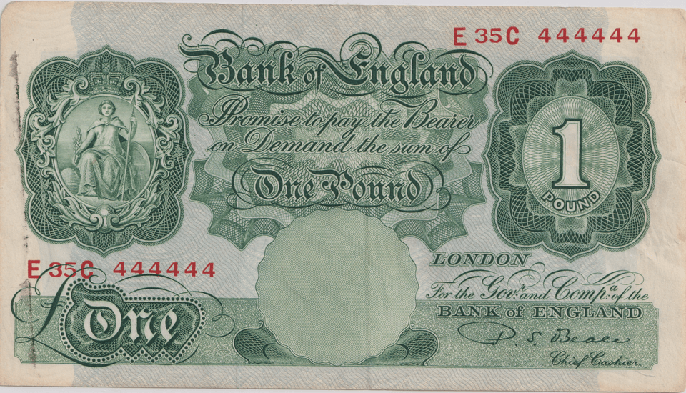 ONE POUND BANKNOTE BANK OF ENGLAND BEALE £1 - 166 - £1 BANKNOTE - Cambridgeshire Coins