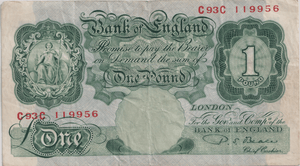 ONE POUND BANKNOTE BANK OF ENGLAND BEALE £1 - 167 - £1 BANKNOTE - Cambridgeshire Coins