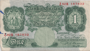 ONE POUND BANKNOTE BANK OF ENGLAND BEALE £1 - 168 - £1 BANKNOTE - Cambridgeshire Coins
