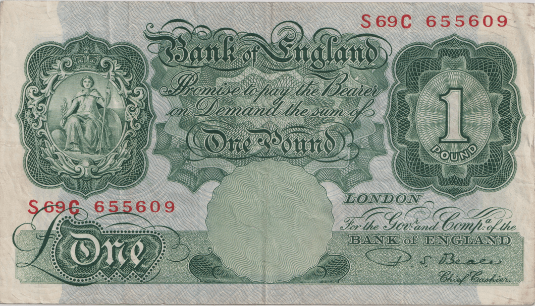 ONE POUND BANKNOTE BANK OF ENGLAND BEALE £1 - 170 - £1 BANKNOTE - Cambridgeshire Coins