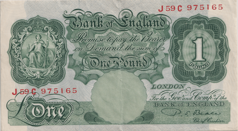 ONE POUND BANKNOTE BANK OF ENGLAND BEALE £1 - 172 - £1 BANKNOTE - Cambridgeshire Coins
