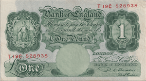 ONE POUND BANKNOTE BANK OF ENGLAND BEALE £1 - 173 - £1 BANKNOTE - Cambridgeshire Coins
