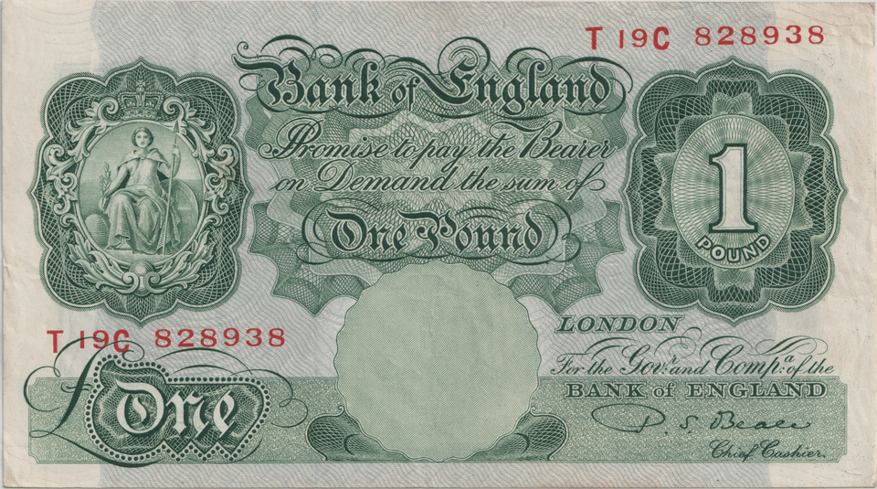 ONE POUND BANKNOTE BANK OF ENGLAND BEALE £1 - 173 - £1 BANKNOTE - Cambridgeshire Coins