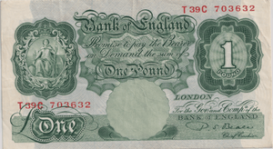 ONE POUND BANKNOTE BANK OF ENGLAND BEALE £1 - 174 - £1 BANKNOTE - Cambridgeshire Coins