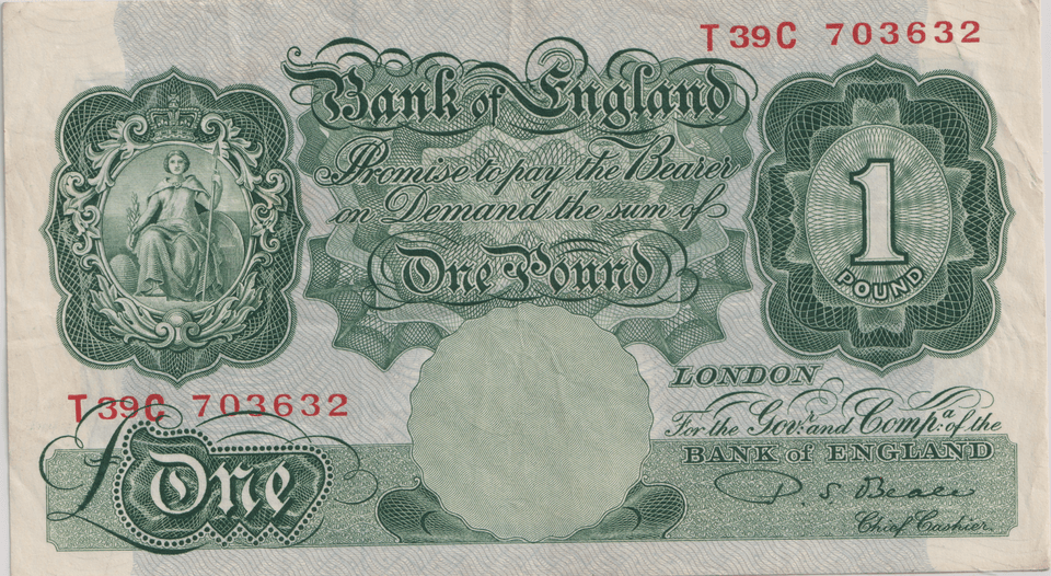 ONE POUND BANKNOTE BANK OF ENGLAND BEALE £1 - 174 - £1 BANKNOTE - Cambridgeshire Coins