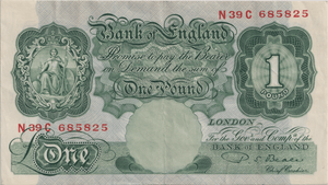 ONE POUND BANKNOTE BANK OF ENGLAND BEALE £1 - 175 - £1 BANKNOTE - Cambridgeshire Coins