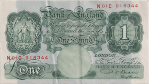 ONE POUND BANKNOTE BANK OF ENGLAND BEALE £1 - 177 - £1 BANKNOTE - Cambridgeshire Coins