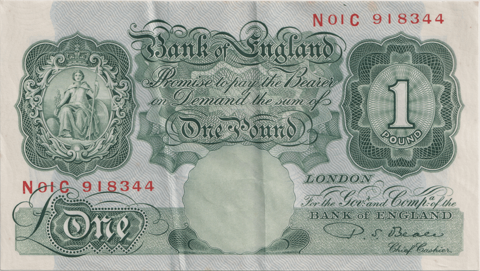 ONE POUND BANKNOTE BANK OF ENGLAND BEALE £1 - 177 - £1 BANKNOTE - Cambridgeshire Coins