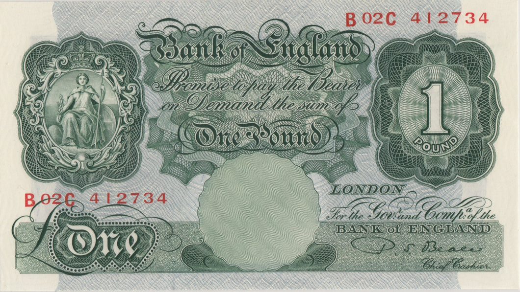 ONE POUND BANKNOTE BANK OF ENGLAND BEALE £1 - 45 - £1 BANKNOTE - Cambridgeshire Coins