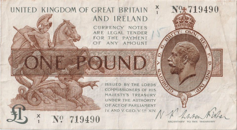 ONE POUND BANKNOTE BANK OF ENGLAND FISHER £1-203 - £1 BANKNOTE - Cambridgeshire Coins