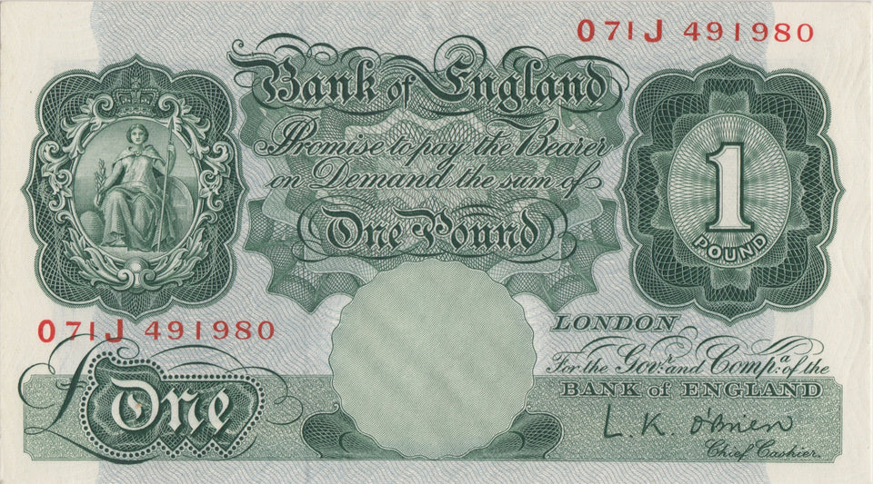 ONE POUND BANKNOTE BANK OF ENGLAND O'BRIEN £1 - 26 - £1 BANKNOTE - Cambridgeshire Coins