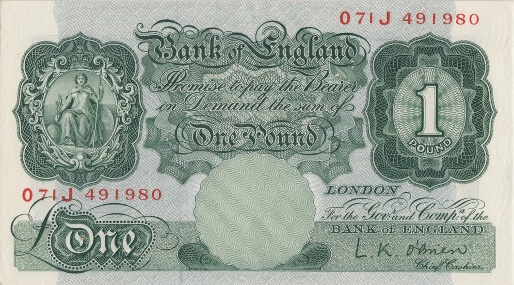 ONE POUND BANKNOTE BANK OF ENGLAND O'BRIEN £1 - 26 - £1 BANKNOTE - Cambridgeshire Coins