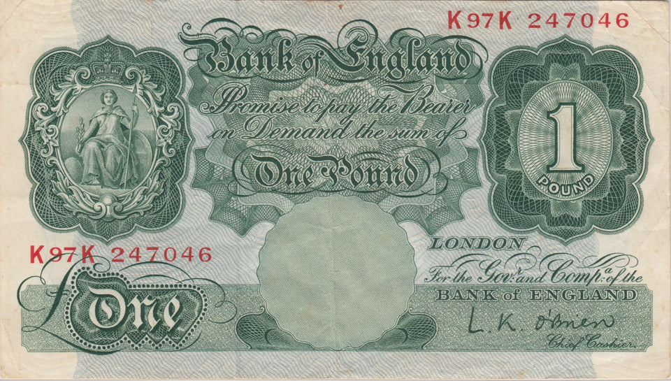 ONE POUND BANKNOTE BANK OF ENGLAND O'BRIEN £1 - 3 - £1 BANKNOTE - Cambridgeshire Coins