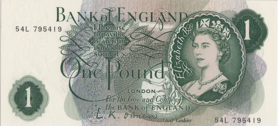 ONE POUND BANKNOTE BANK OF ENGLAND O'BRIEN £1 - 66 - £1 BANKNOTE - Cambridgeshire Coins