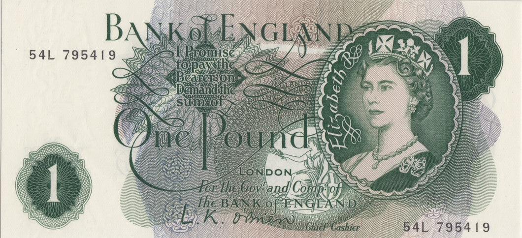ONE POUND BANKNOTE BANK OF ENGLAND O'BRIEN £1 - 66 - £1 BANKNOTE - Cambridgeshire Coins