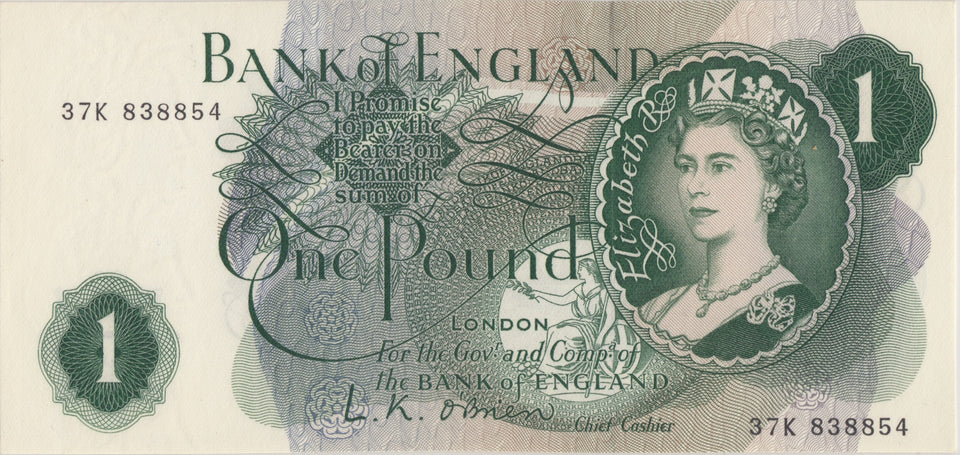 ONE POUND BANKNOTE BANK OF ENGLAND O'BRIEN £1 - 96 - £1 BANKNOTE - Cambridgeshire Coins