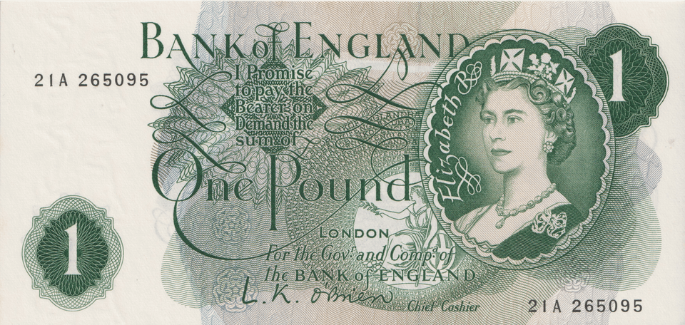 ONE POUND BANKNOTE BANK OF ENGLAND O'BRIEN £1-46 - £1 BANKNOTE - Cambridgeshire Coins