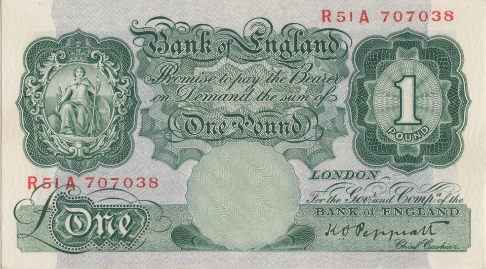 ONE POUND BANKNOTE BANK OF ENGLAND PEPPIATT £1 - 10 - £1 BANKNOTE - Cambridgeshire Coins
