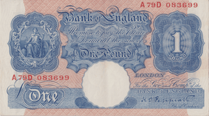 ONE POUND BANKNOTE BANK OF ENGLAND PEPPIATT £1 - 180 - £1 BANKNOTE - Cambridgeshire Coins