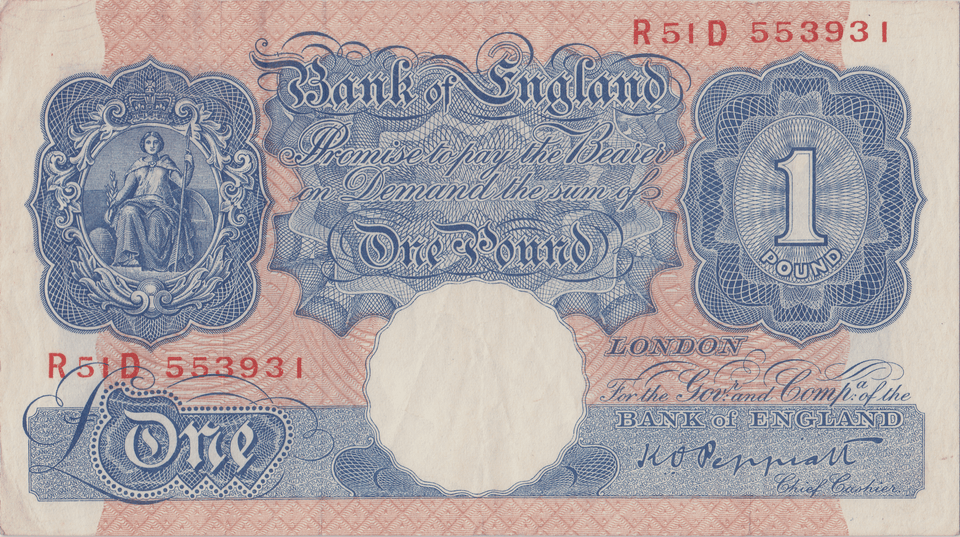 ONE POUND BANKNOTE BANK OF ENGLAND PEPPIATT £1 - 185 - £1 BANKNOTE - Cambridgeshire Coins