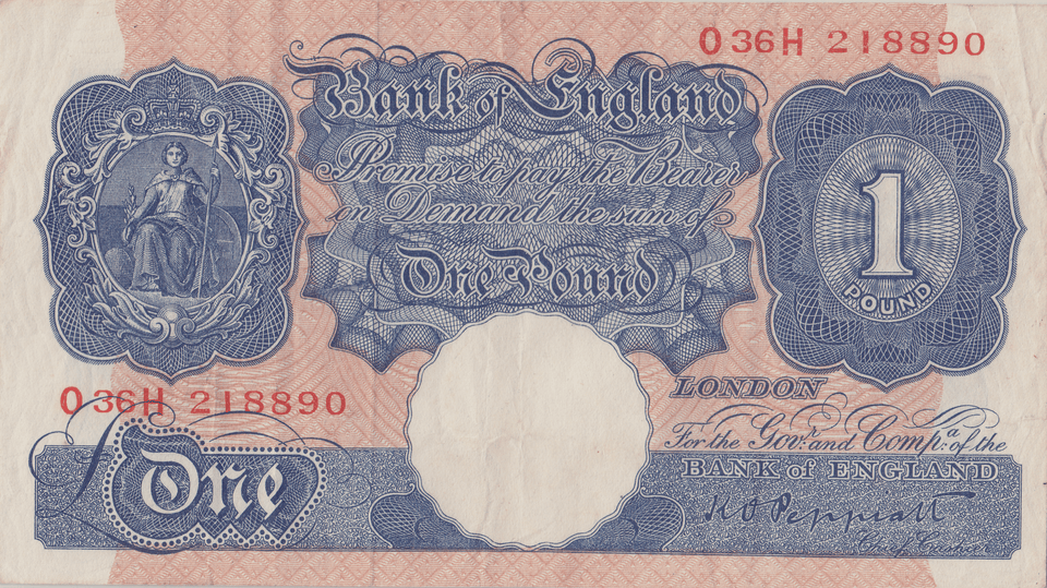 ONE POUND BANKNOTE BANK OF ENGLAND PEPPIATT £1 - 186 - £1 BANKNOTE - Cambridgeshire Coins