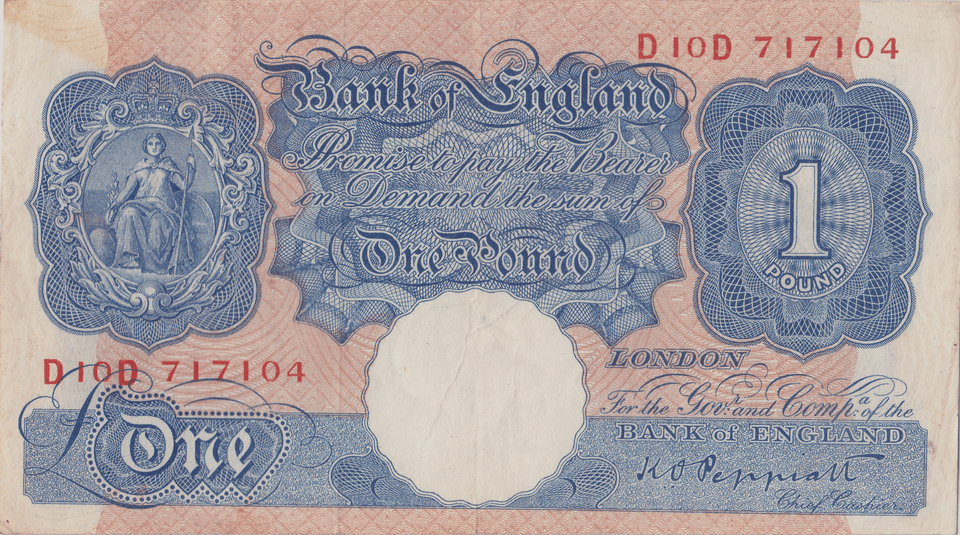 ONE POUND BANKNOTE BANK OF ENGLAND PEPPIATT £1 - 189 - £1 BANKNOTE - Cambridgeshire Coins