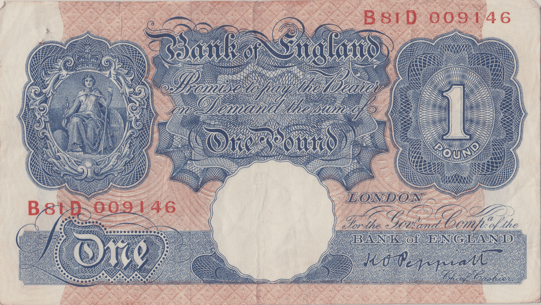 ONE POUND BANKNOTE BANK OF ENGLAND PEPPIATT £1 - 190 - £1 BANKNOTE - Cambridgeshire Coins