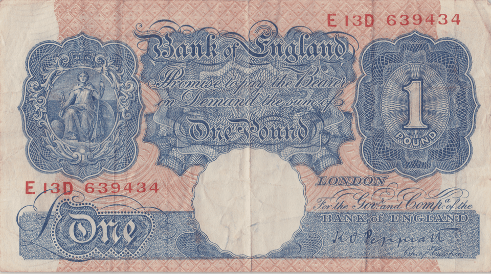ONE POUND BANKNOTE BANK OF ENGLAND PEPPIATT £1 - 191 - £1 BANKNOTE - Cambridgeshire Coins