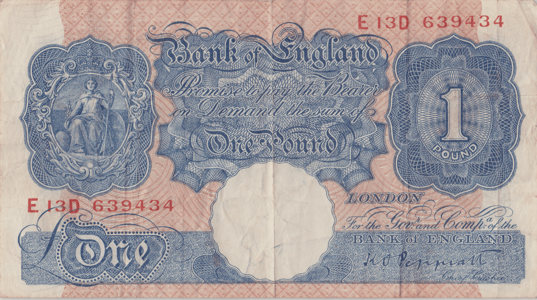 ONE POUND BANKNOTE BANK OF ENGLAND PEPPIATT £1 - 191 - £1 BANKNOTE - Cambridgeshire Coins