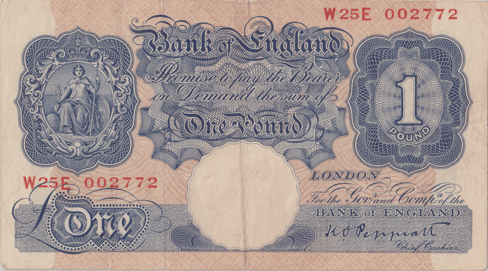 ONE POUND BANKNOTE BANK OF ENGLAND PEPPIATT £1 - 192 - £1 BANKNOTE - Cambridgeshire Coins
