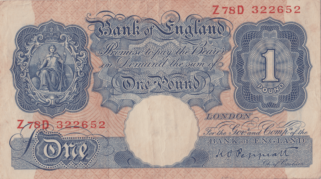 ONE POUND BANKNOTE BANK OF ENGLAND PEPPIATT £1 - 195 - £1 BANKNOTE - Cambridgeshire Coins