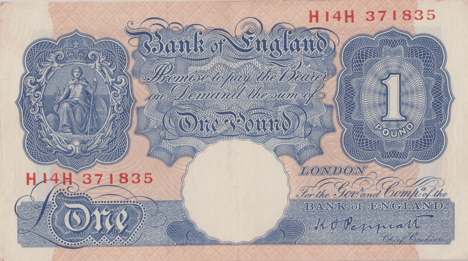 ONE POUND BANKNOTE BANK OF ENGLAND PEPPIATT £1 - 196 - £1 BANKNOTE - Cambridgeshire Coins