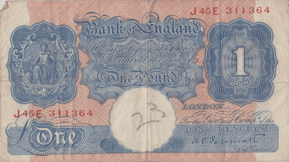 ONE POUND BANKNOTE BANK OF ENGLAND PEPPIATT £1 - 198 - £1 BANKNOTE - Cambridgeshire Coins