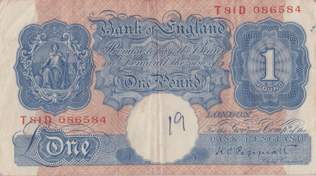 ONE POUND BANKNOTE BANK OF ENGLAND PEPPIATT £1 - 199 - £1 BANKNOTE - Cambridgeshire Coins