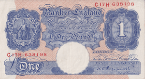 ONE POUND BANKNOTE BANK OF ENGLAND PEPPIATT £1 - 201 - £1 BANKNOTE - Cambridgeshire Coins