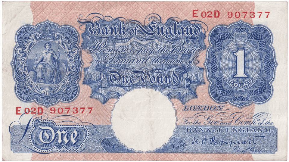 ONE POUND BANKNOTE BANK OF ENGLAND PEPPIATT £1-205 - £1 BANKNOTE - Cambridgeshire Coins