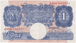 ONE POUND BANKNOTE BANK OF ENGLAND PEPPIATT £1-206 - £1 BANKNOTE - Cambridgeshire Coins