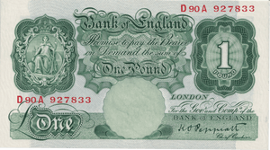 ONE POUND BANKNOTE BANK OF ENGLAND PEPPIATT £1-215 - £1 BANKNOTE - Cambridgeshire Coins