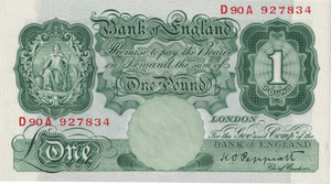 ONE POUND BANKNOTE BANK OF ENGLAND PEPPIATT £1-216 - £1 BANKNOTE - Cambridgeshire Coins