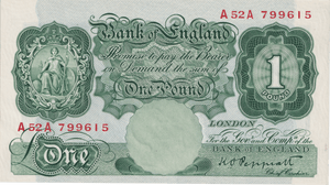 ONE POUND BANKNOTE BANK OF ENGLAND PEPPIATT £1-218 - £1 BANKNOTE - Cambridgeshire Coins