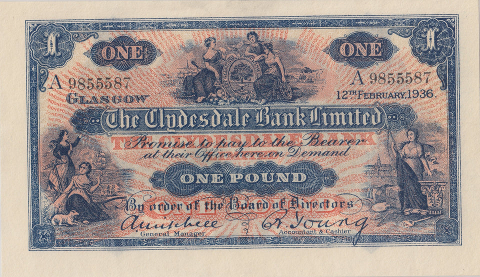 ONE POUND BANKNOTE CLYDESDALE BANK SCOT - 60 - WORLD BANKNOTES - Cambridgeshire Coins