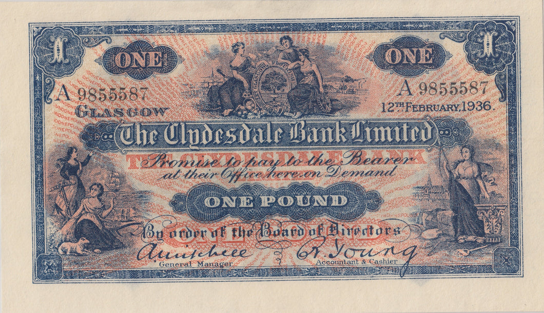 ONE POUND BANKNOTE CLYDESDALE BANK SCOT - 60 - WORLD BANKNOTES - Cambridgeshire Coins