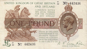 ONE POUND BANKNOTE FISHER REF £1 - 23 - £1 BANKNOTE - Cambridgeshire Coins