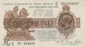 ONE POUND BANKNOTE FISHER REF £1 - 72 - £1 BANKNOTE - Cambridgeshire Coins