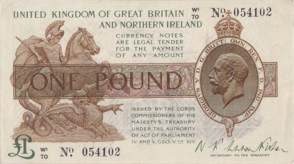 ONE POUND BANKNOTE FISHER REF £1 - 72 - £1 BANKNOTE - Cambridgeshire Coins