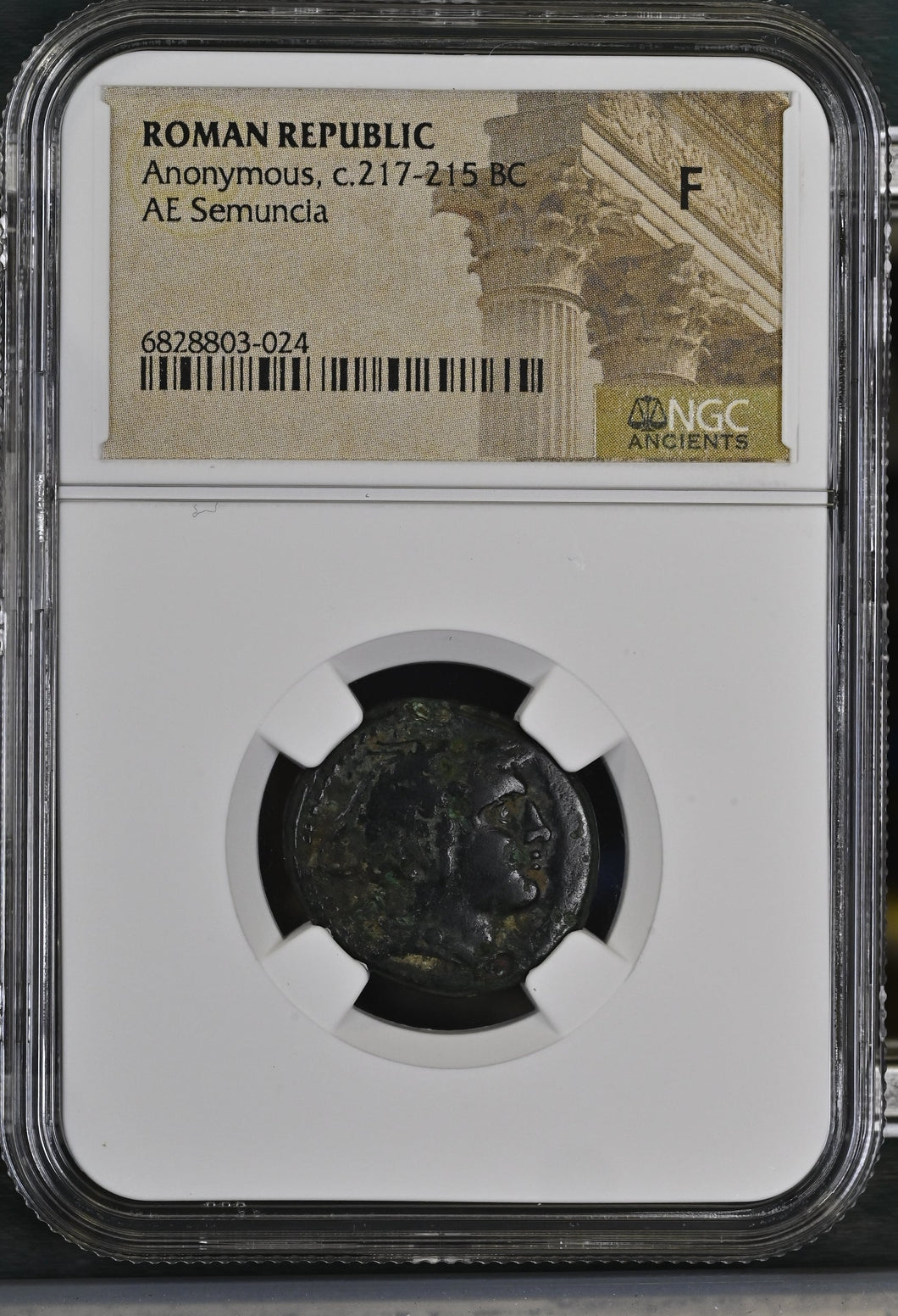 ROMAN REPUBLIC ANONYMOUS , c.217 - 215 BC AE SEMUNCIA F NGC ANCIENTS - NGC OTHER COINS - Cambridgeshire Coins