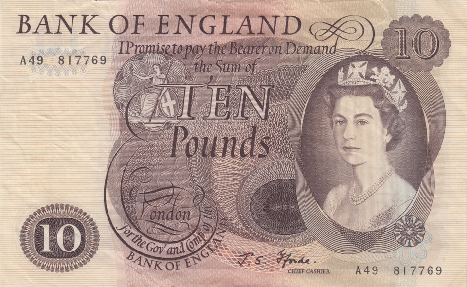 TEN POUNDS BANKNOTE FFORDE REF £10 - 92 - £10 Banknotes - Cambridgeshire Coins