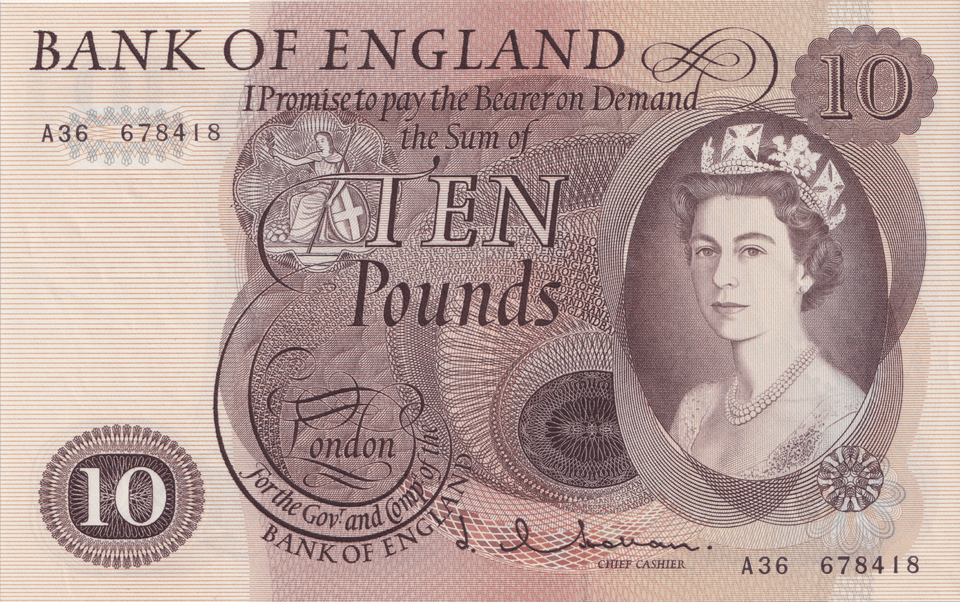 TEN POUNDS BANKNOTE HOLLOM £10 REF-103 - £10 Banknotes - Cambridgeshire Coins
