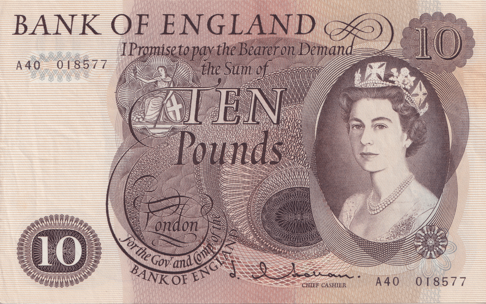 TEN POUNDS BANKNOTE HOLLOM £10 REF-104 - £10 Banknotes - Cambridgeshire Coins